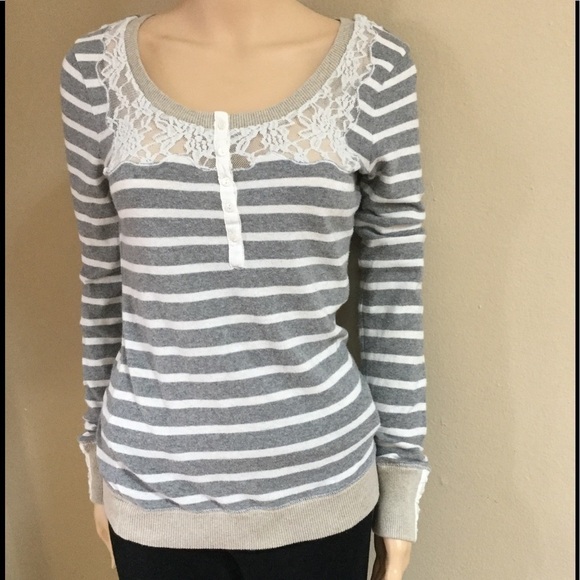 Free People Vintage 90s Striped Raffle  Round Neck Women’s Long Sleeve TOP Size - Picture 5 of 5